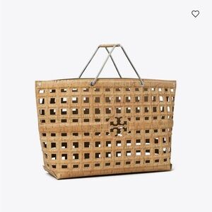 Tory Burch Natural Cork Grid Cutout Tote with Double Handles